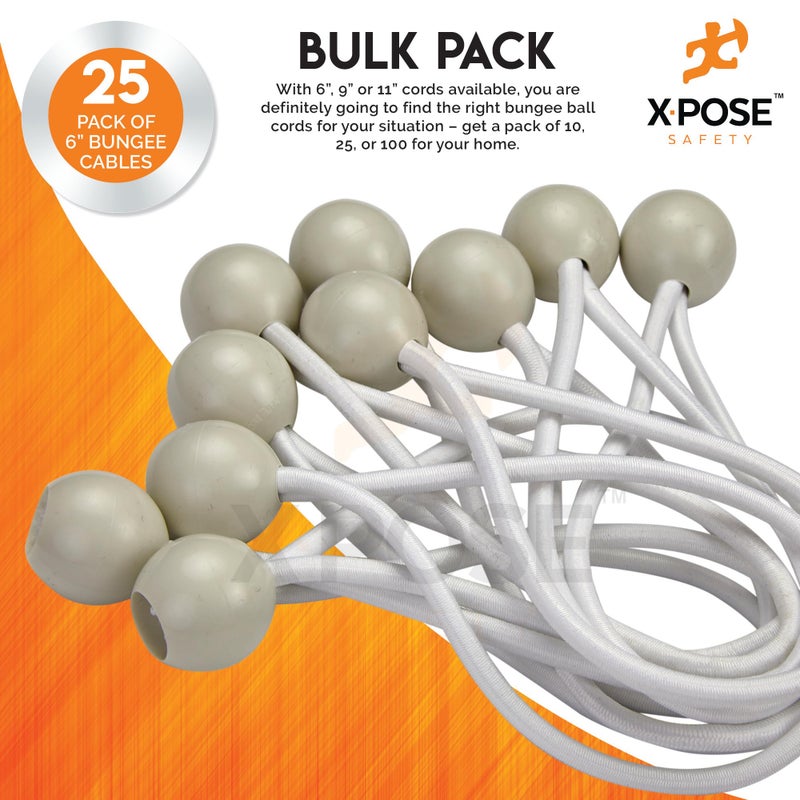 Xpose Safety Bungee Ball Cords 6" 25 Pack Heavy Duty White Stretch Rope with Ball Ties for Canopies, Tarps, Walls, Cable Organization - Image 5
